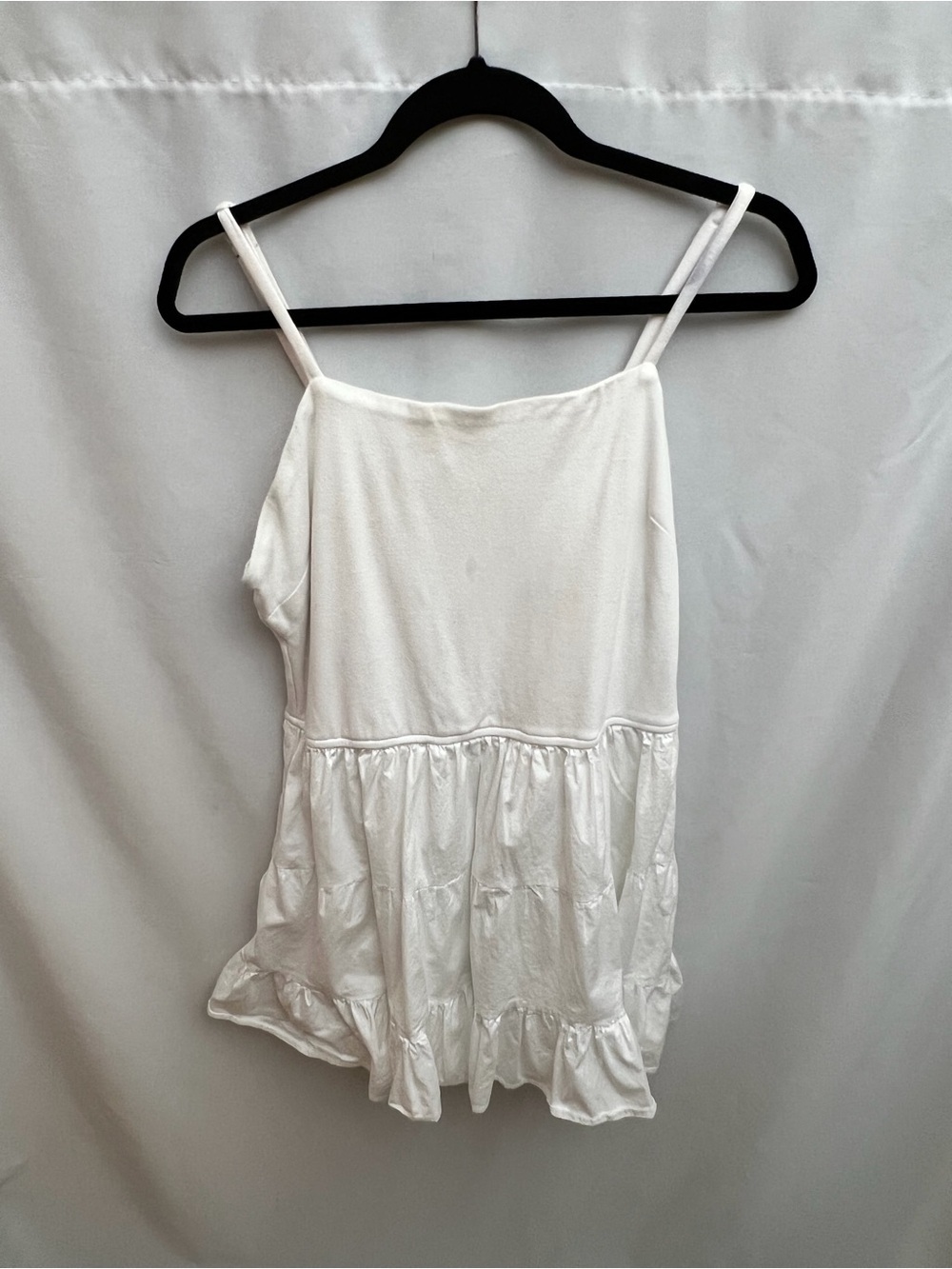 Madden Girl White Ruffle Hem Tiered Babydoll Mini Dress Adjustable Straps 1X